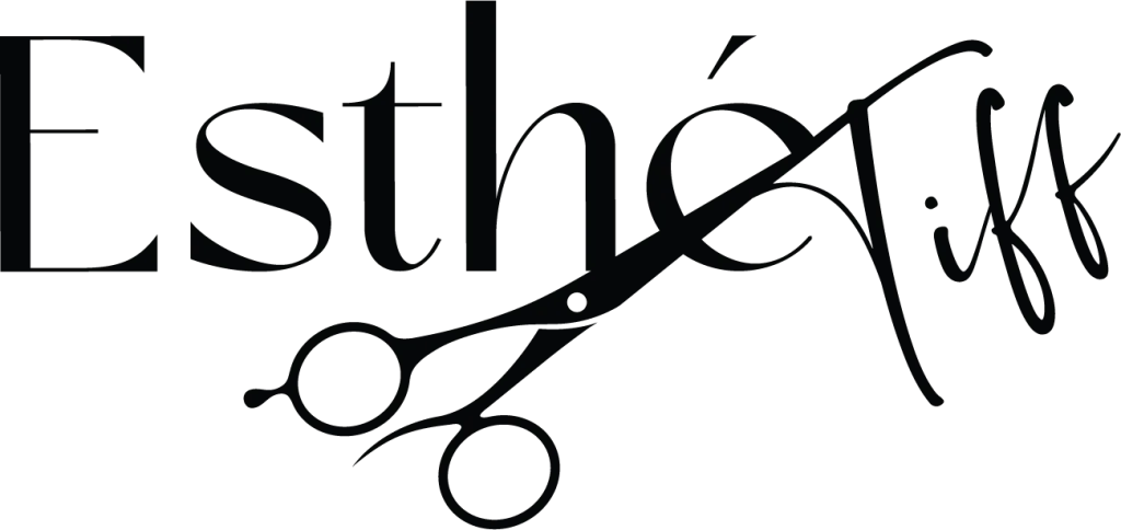 Logo Esthé-Tiff en noir avec des ciseaux de coiffeur